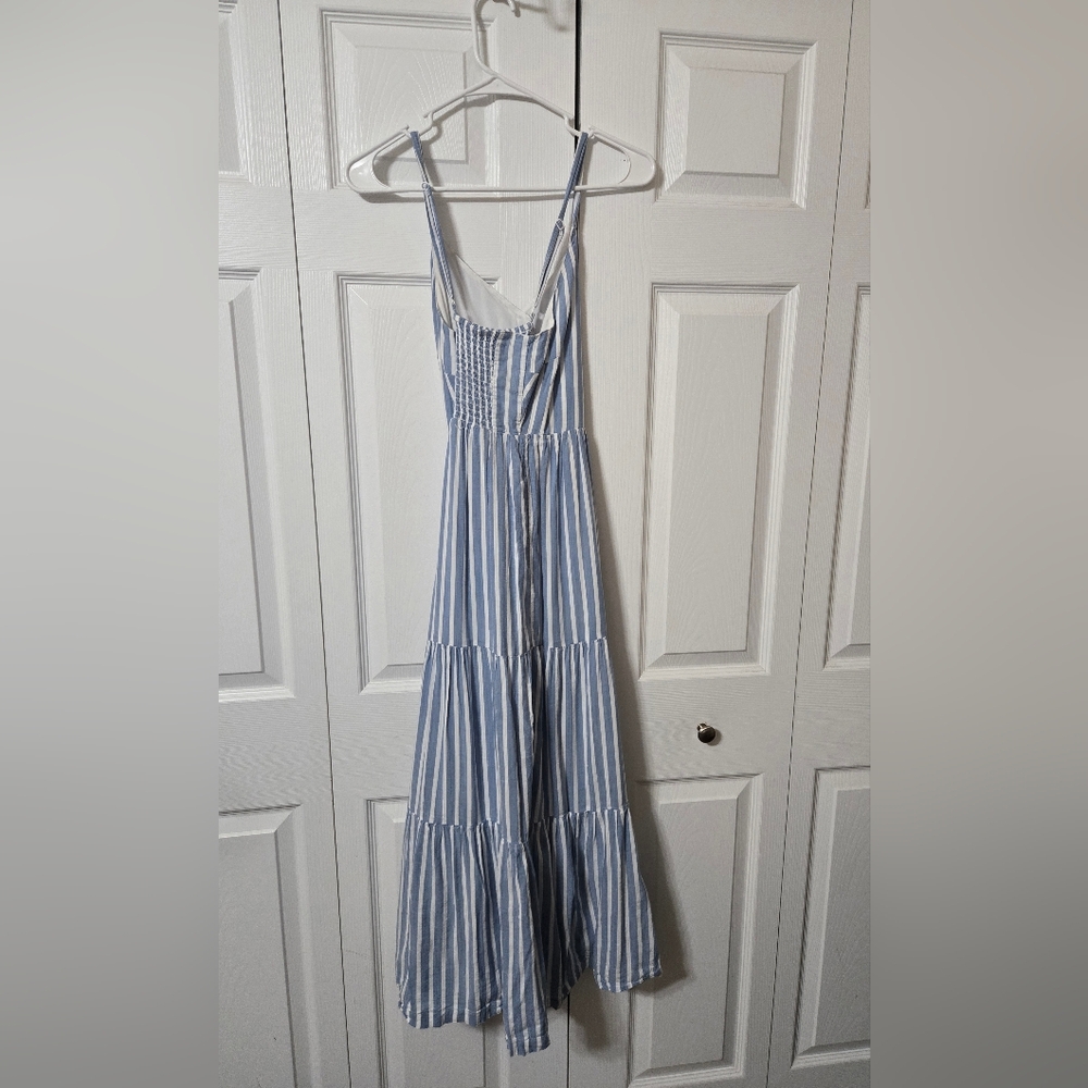 Blue & White Striped Maxi Sun Dress, Small, Criss Cross Adjustable Straps, EUC - Picture 10 of 16